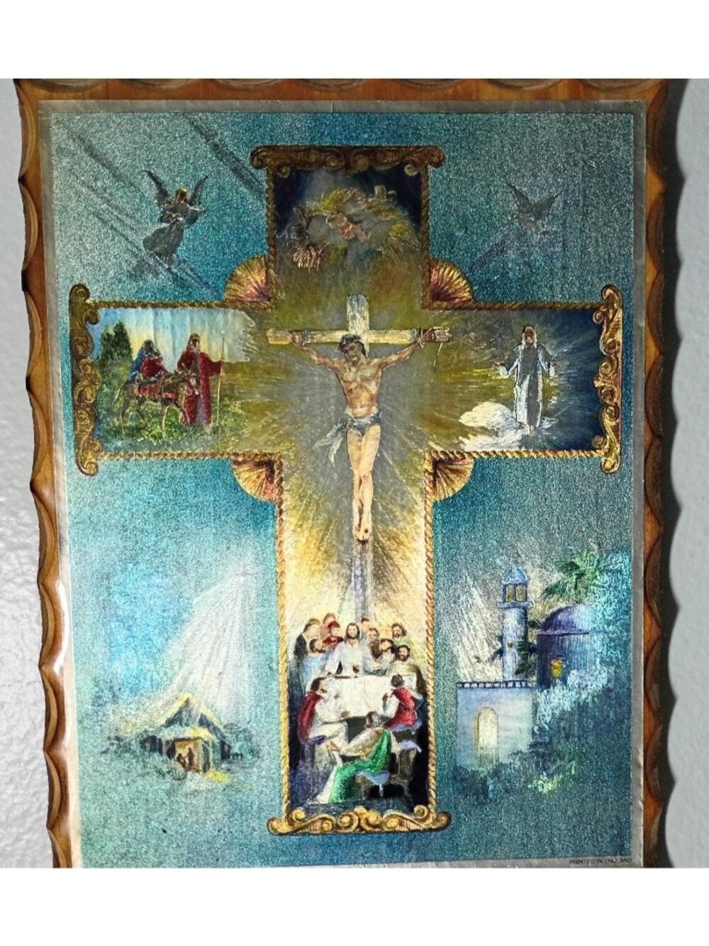 Vintage Christ's Story Decoupage Foil Wood Wall Art 9x7 Religious Jesus Smoky Mt